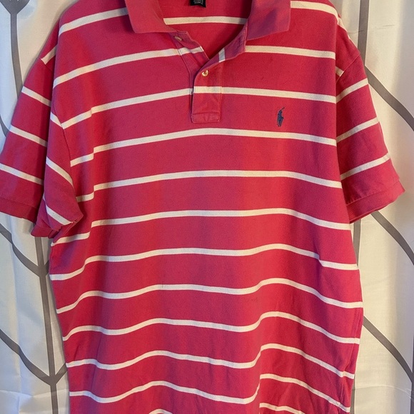 Ralph Lauren Red and White Striped Polo Shirt - Picture 1 of 4